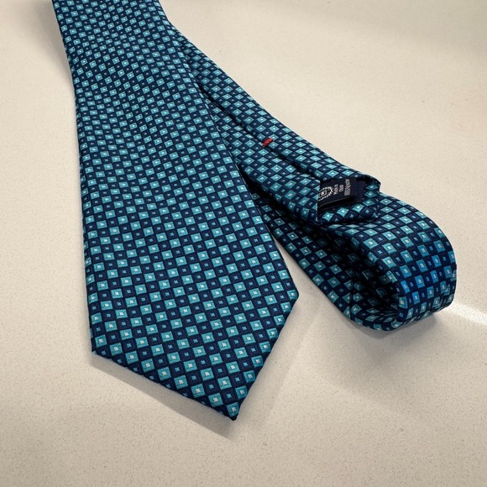 Chaps‎ Tie Blue Geometric Square Pattern 100% Polyester Necktie Luxury